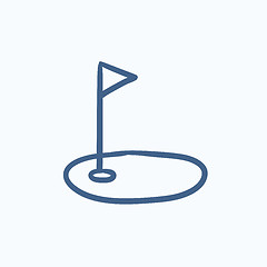 Image showing Golf hole with flag sketch icon.