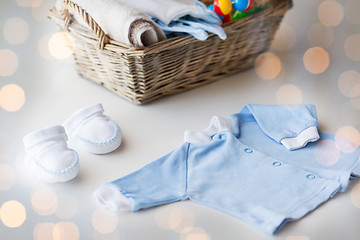 Image showing close up of baby clothes for newborn boy in basket