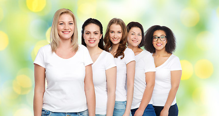 Image showing group of happy different women in white t-shirts