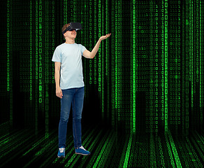 Image showing happy man in virtual reality headset or 3d glasses