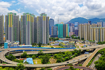 Image showing hong kong public estate with landmark lion rock 