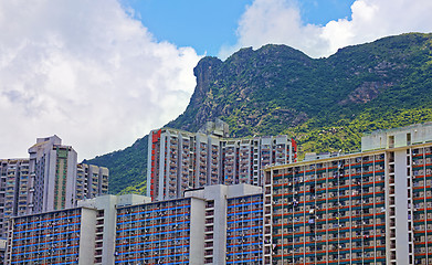 Image showing hong kong public estate with landmark lion rock 