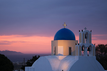 Image showing Church during Sunrise, Fira, Santorini, Greece