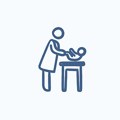 Image showing Mother taking care of baby sketch icon.