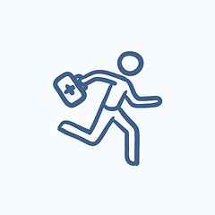 Image showing Paramedic running with first aid kit sketch icon.