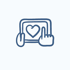 Image showing Hands holding tablet with heart sign sketch icon.