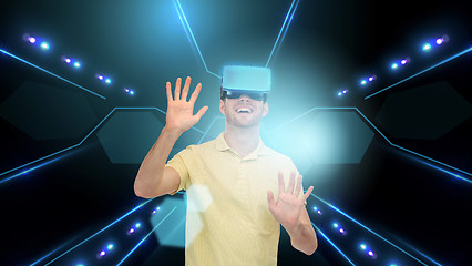 Image showing happy man in virtual reality headset or 3d glasses