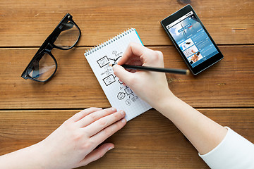 Image showing close up of woman or student writing to notepad