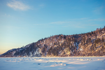 Image showing winter landscape of snow-covered fields, trees 