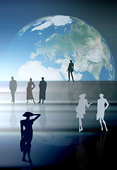 Image showing Earth background and active people shilouettes