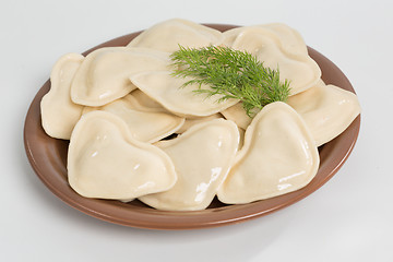 Image showing Boiled prepared homemade russian dumplings or pelmeni with beef meat