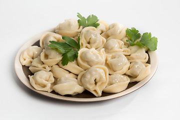 Image showing Boiled prepared homemade russian dumplings or pelmeni with beef meat