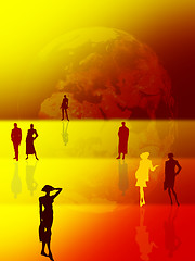 Image showing Earth background and active people shilouettes
