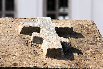 Image showing Orthodox stone cross 