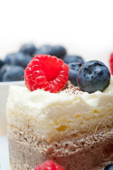 Image showing fresh raspberry and blueberry cake