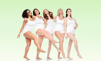 Image showing group of happy different women in white underwear