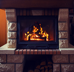 Image showing close up of burning fireplace at home