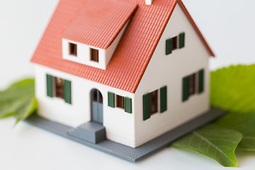 Image showing close up of house model and green leaves