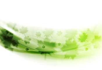 Image showing Abstract green blurred waves with summer leaves