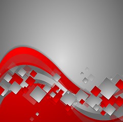 Image showing Bright red wavy tech abstract background