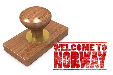 Image showing Red rubber stamp with welcome to Norway