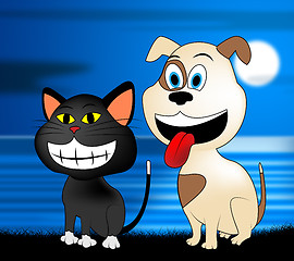 Image showing Happy Pets Represents Domestic Dog And Cat