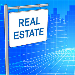Image showing Real Estate Sign Represents For Sale And Buildings