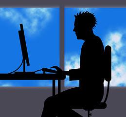 Image showing Man Working Online Indicates Web Site And Computer