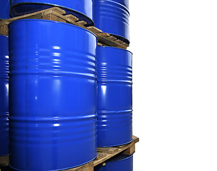 Image showing Blue metal fuel tanks of oil stored at the production site isola