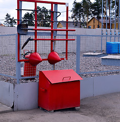 Image showing  Fire Shield on the wall. Set primary fire extinguishing equipment.