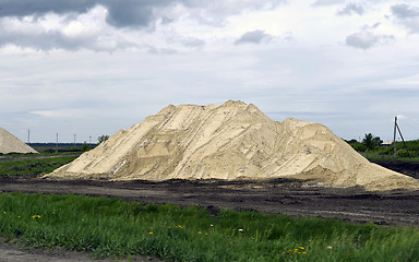 Image showing  Yellow excavator working digging in sand quarry