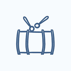 Image showing Drum with sticks sketch icon.