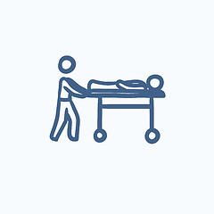 Image showing Man pushing stretchers sketch icon.