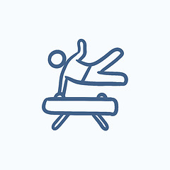 Image showing Gymnast exercising on pommel horse sketch icon.