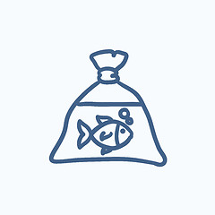 Image showing Fish in plastic bag sketch icon.