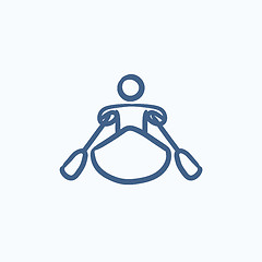 Image showing Man kayaking sketch icon.