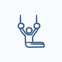 Image showing Gymnast on stationary rings sketch icon.
