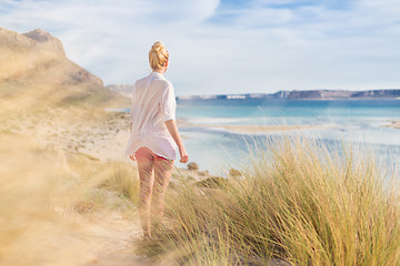 Image showing Free Happy Woman Enjoying Sun on Vacations.