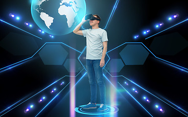 Image showing happy man in virtual reality headset or 3d glasses