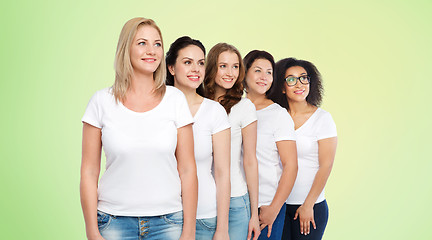 Image showing group of happy different women in white t-shirts