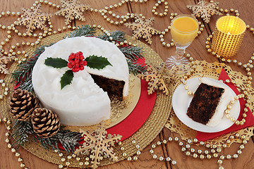 Image showing Christmas Cake and Egg Nog