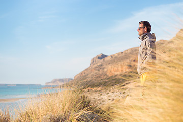 Image showing Free active man enjoying beauty of nature.