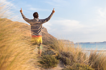 Image showing Free active man enjoying beauty of nature.