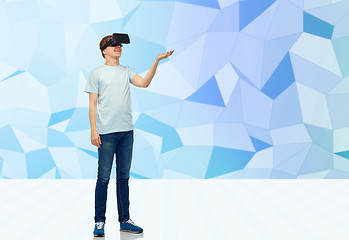 Image showing happy man in virtual reality headset or 3d glasses