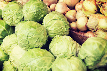 Image showing close up of cabbage and onion at street market