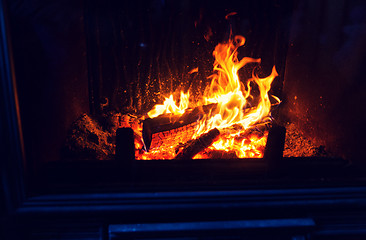 Image showing close up of burning fireplace at home