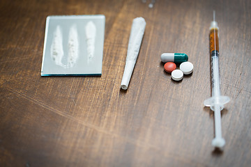 Image showing close up of different drugs on table