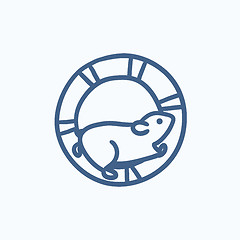 Image showing Hamster running in the wheel sketch icon.