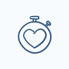 Image showing Stopwatch with heart sign sketch icon.