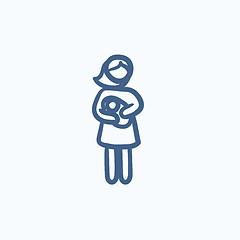 Image showing Woman holding baby sketch icon.